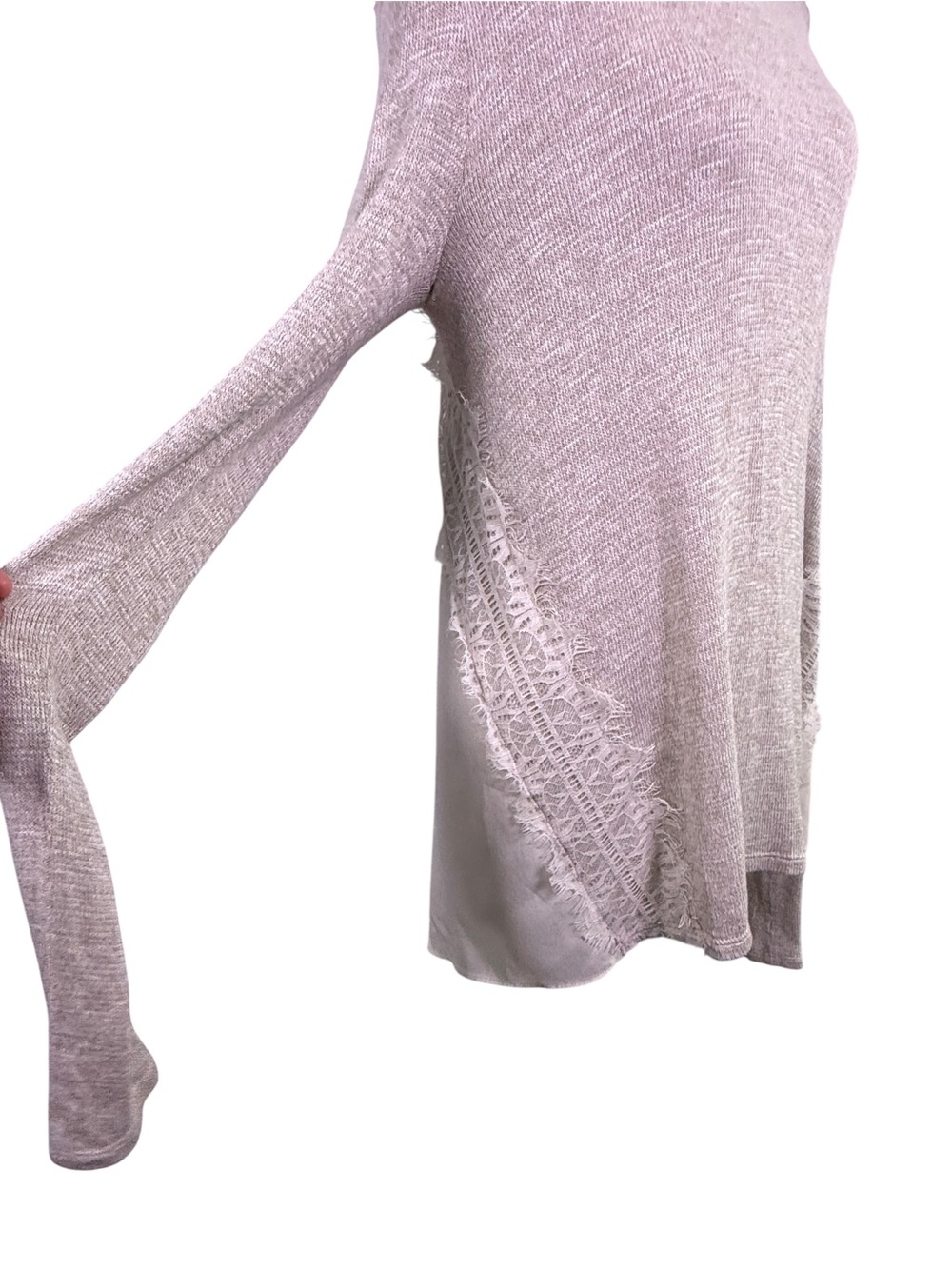 Three Pink Hearts Large Lace Mixed Media Tunic Top Boho Natural - Picture 6 of 9